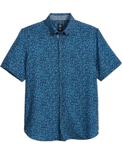 Michael Strahan Modern Fit 4-Way Stretch Short Sleeve Sport Shirt, Navy & Blue Floral