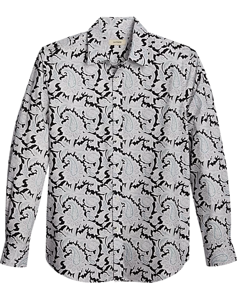 Jaymes Modern Fit Spread Collar Sport Shirt, Black Paisley 3 Jaymes Modern Fit Spread Collar Sport Shirt, Black Paisley