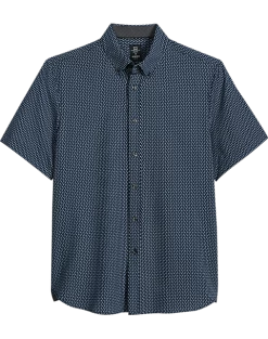 Michael Strahan Modern Fit 4-Way Stretch Short Sleeve Sport Shirt, Black Pattern