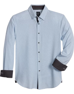 Michael Strahan Modern Fit Spread Collar 4-Way Stretch Sport Shirt, White Abstract Dot