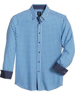 Michael Strahan Modern Fit Spread Collar 4-Way Stretch Sport Shirt, Blue Mini Plaid