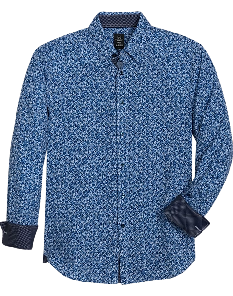 Michael Strahan Modern Fit Spread Collar 4-Way Stretch Sport Shirt, Blue Abstract Floral 3 Michael Strahan Modern Fit Spread Collar 4-Way Stretch Sport Shirt, Blue Abstract Floral