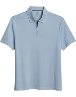 Michael Strahan Modern Fit Zip Polo, Medium Blue