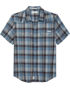 Lucky Brand Classic Fit Short Sleeve Western Sport Shirt, Blue Plaid