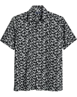 Zanetti Modern Fit Camp Shirt, Black Florals And Palms