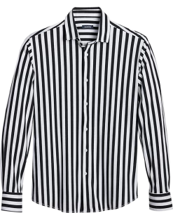 Zanetti Modern Fit Spread Collar Sport Shirt, Black And White Stripe