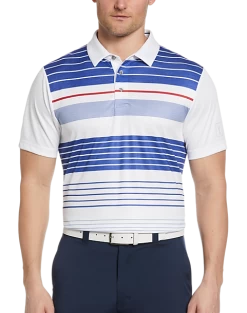 PGA Tour Classic Fit Printed Polo, White Energy Stripe