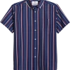 Report Collection Modern Fit Four-Way Stretch Short Sleeve Sport Shirt, Navy Stripe -Men Clothing Shop MW40 6PGV 01 REPORT COLLECTION NAVY MAIN