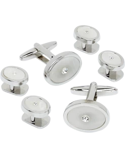 Pronto Uomo Silver And White Round Cufflink And Stud Set