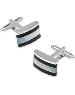 Pronto Uomo Silver, Black & Mother-Of-Pearl Cufflinks