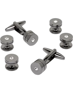 Pronto Uomo Black & Rhinestone Cufflink And Stud Set