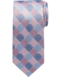 Pronto Uomo Narrow Tie, Pink & Blue Grid