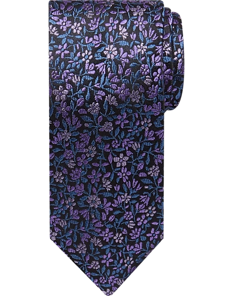 Pronto Uomo Narrow Tie, Plum & Blue Floral 3 Pronto Uomo Narrow Tie, Plum & Blue Floral