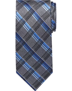Pronto Uomo Narrow Tie, Blue & Charcoal Grid