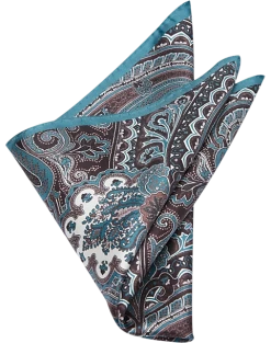 Joseph Abboud Pocket Square, Teal & Brown Paisley