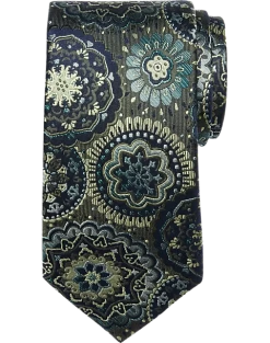 Joseph Abboud Narrow Tie, Olive Medallion