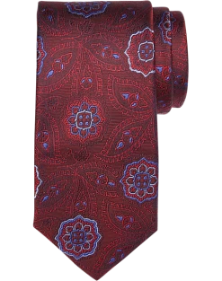 Joseph Abboud Narrow Silk Tie, Burgundy Paisley Medallion