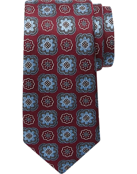 Joseph Abboud Narrow Tie, Burgundy & Blue Medallion 3 Joseph Abboud Narrow Tie, Burgundy & Blue Medallion