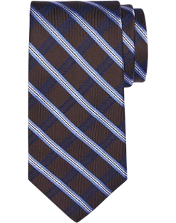 Pronto Uomo Narrow Silk Tie, Brown Plaid