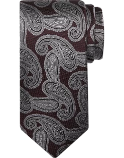 Pronto Uomo Narrow Tie, Burgundy And Charcoal Paisley