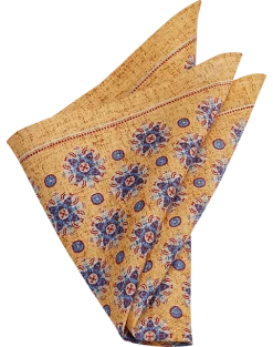 Joseph Abboud Linen Pocket Square, Gold & Blue Medallion