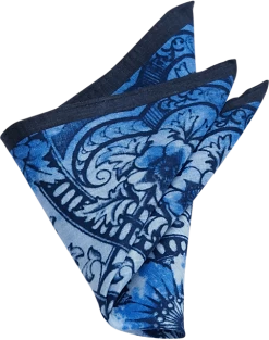Joseph Abboud Linen Pocket Square, Navy Floral Scroll