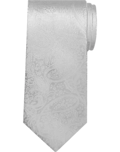 Pronto Uomo Narrow Tie, Tonal White Paisley