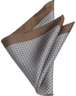 Joseph Abboud Pocket Square, Taupe Geo Check