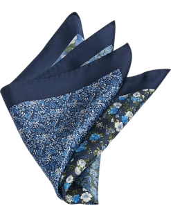 Joseph Abboud Silk Pocket Square, Navy Multi Pattern Floral