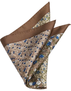 Joseph Abboud Silk Pocket Square, Taupe Multi Pattern Floral