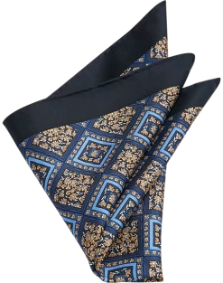 Joseph Abboud Silk Pocket Square, Navy Square Medallion