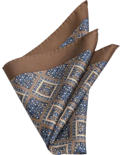 Joseph Abboud Silk Pocket Square, Taupe Square Medallion