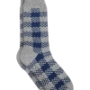 Egara Lounge Socks, Navy & Gray Checkered Stripe