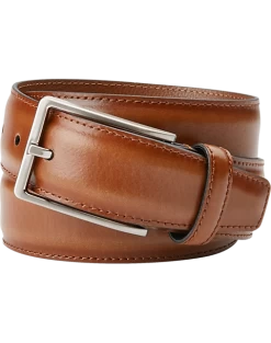 Joseph Abboud Feather Edge Leather Belt, Cognac