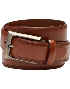 Joseph Abboud Feather Edge Leather Belt, Cognac