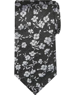 Pronto Uomo Narrow Tie, Silver Floral