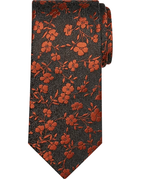 Pronto Uomo Narrow Tie, Orange Floral 3 Pronto Uomo Narrow Tie, Orange Floral