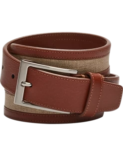 Joseph Abboud Leather And Linen Casual Belt, Tan & Brown