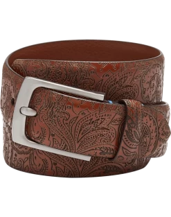Joseph Abboud Leather Casual Belt, Cognac Floral Paisley