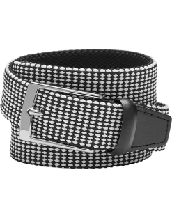 Joseph Abboud Woven Casual Belt, Black & White Diamond Check