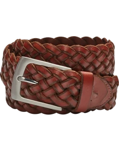 Joseph Abboud Genuine Leather Braided Belt, Cognac