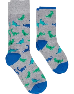 Egara Adult And Child Socks 2-Pack, Light Gray, Blue & Green Dinosaurs